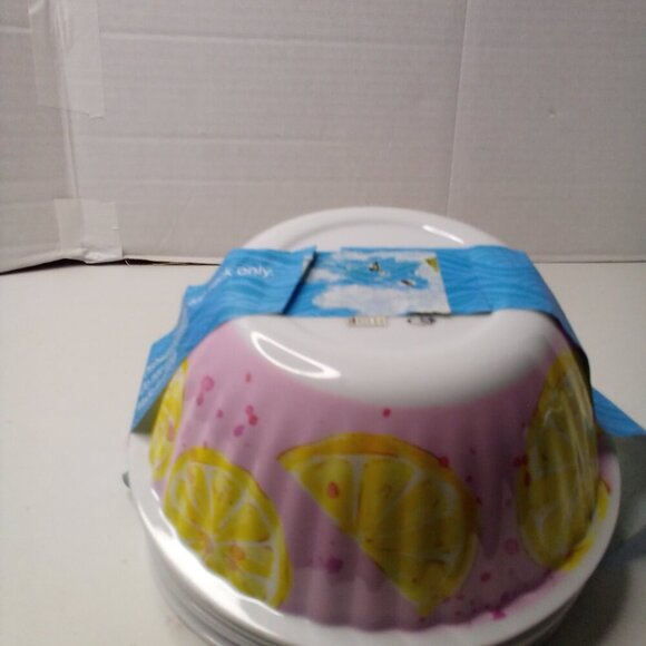 Melamine Bowl Set Lot of 6 Pink With Lemons Shabby Chic - Picture 5 of 9